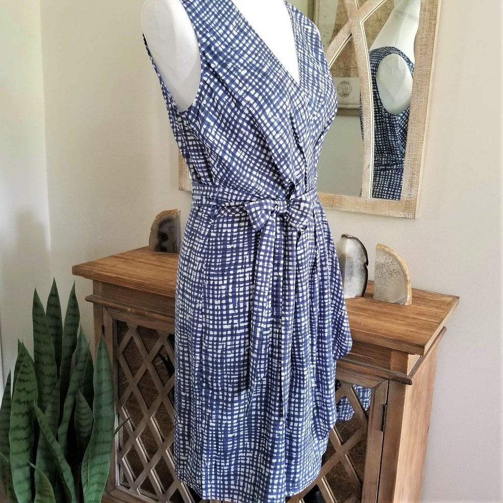 DKNY Brand Dress Royal Blue & White Print Women's Size 8 - Picture 2 of 11
